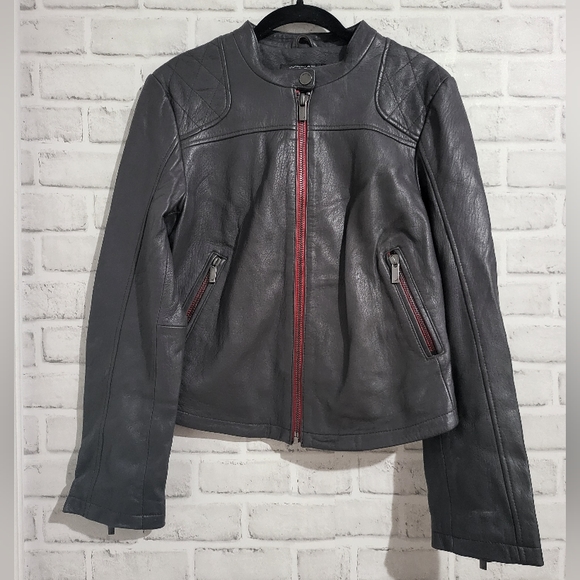 William Rast Genuine Leather Moto Jacket Grey size M - Picture 2 of 11